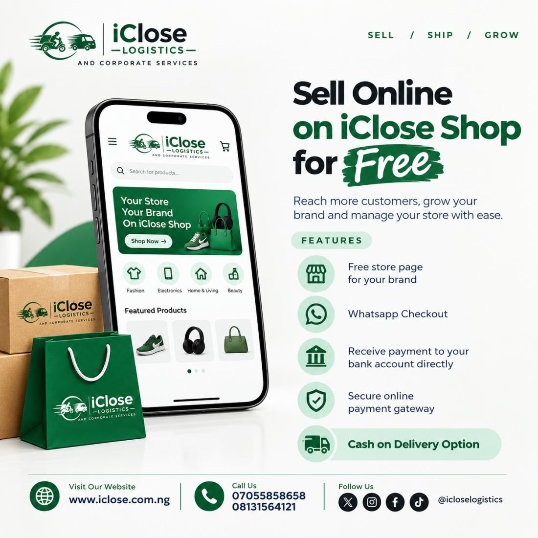 Sell products online with iClose Shop